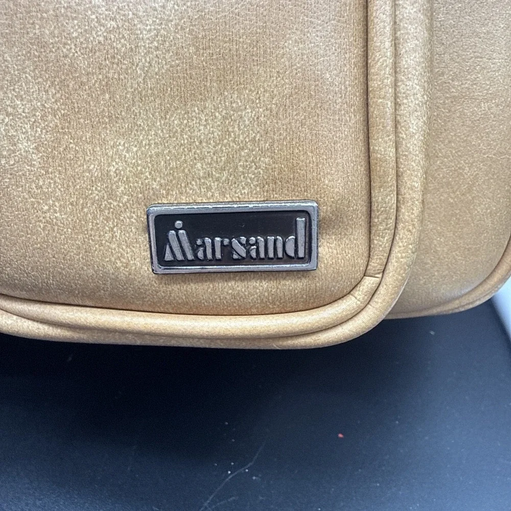 Vintage Marsand Camera Bag 60s Heavy Padded Large Tan Leather Fabric Made in USA